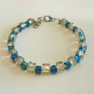 Iridescent Blue & Clear Square Bead Bracelet